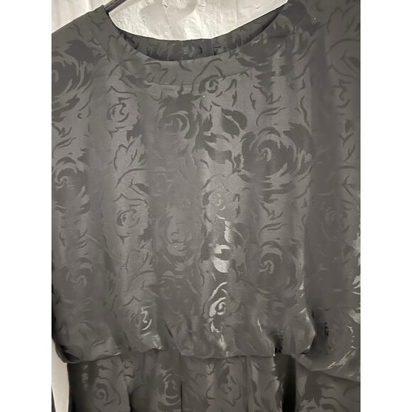 Silk Studio Black Floral Midi Dress Sz 14 Retro Silk Party Event - Picture 2 of 9